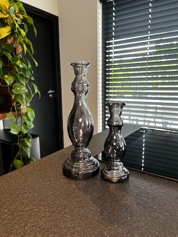 Kandelaar set van 2 - Glas - Antraciet