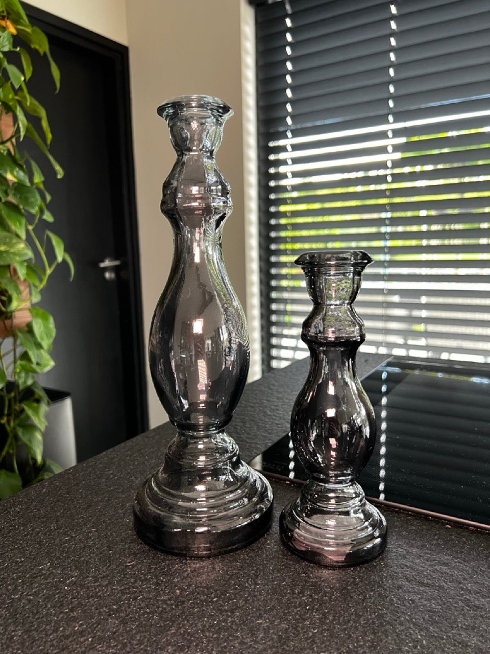 Kandelaar set van 2 - Glas - Antraciet