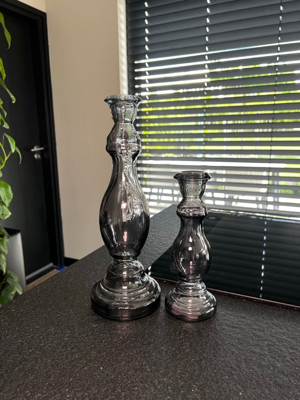 Kandelaar set van 2 - Glas - Antraciet