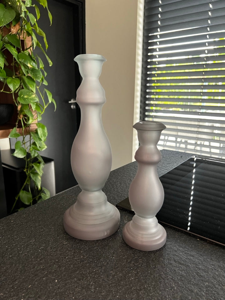 Kandelaar set van 2 - Glas - Grijs Mat