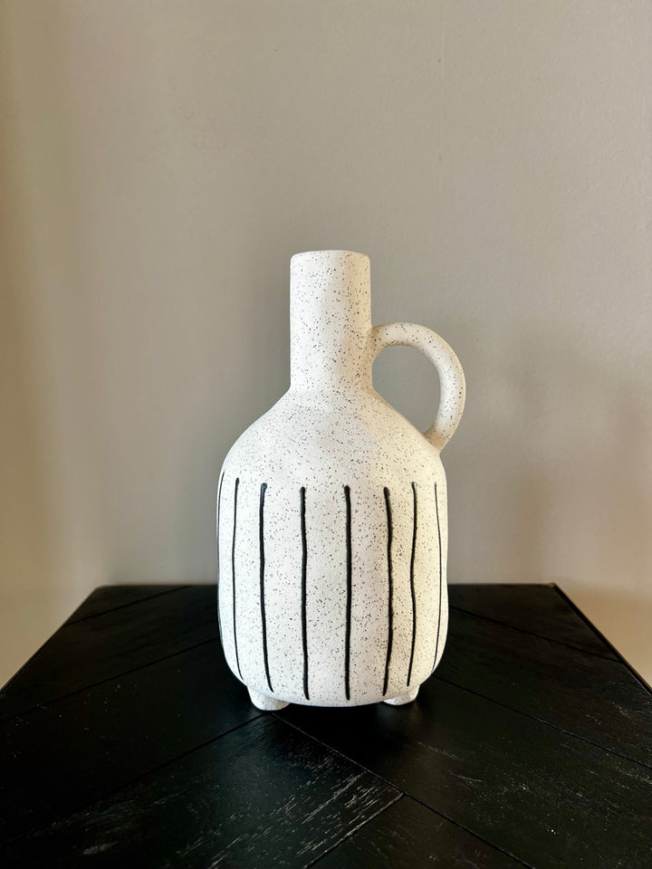 Vase JONAI ceramic - 12x11x21.5 cm - matt cream/black