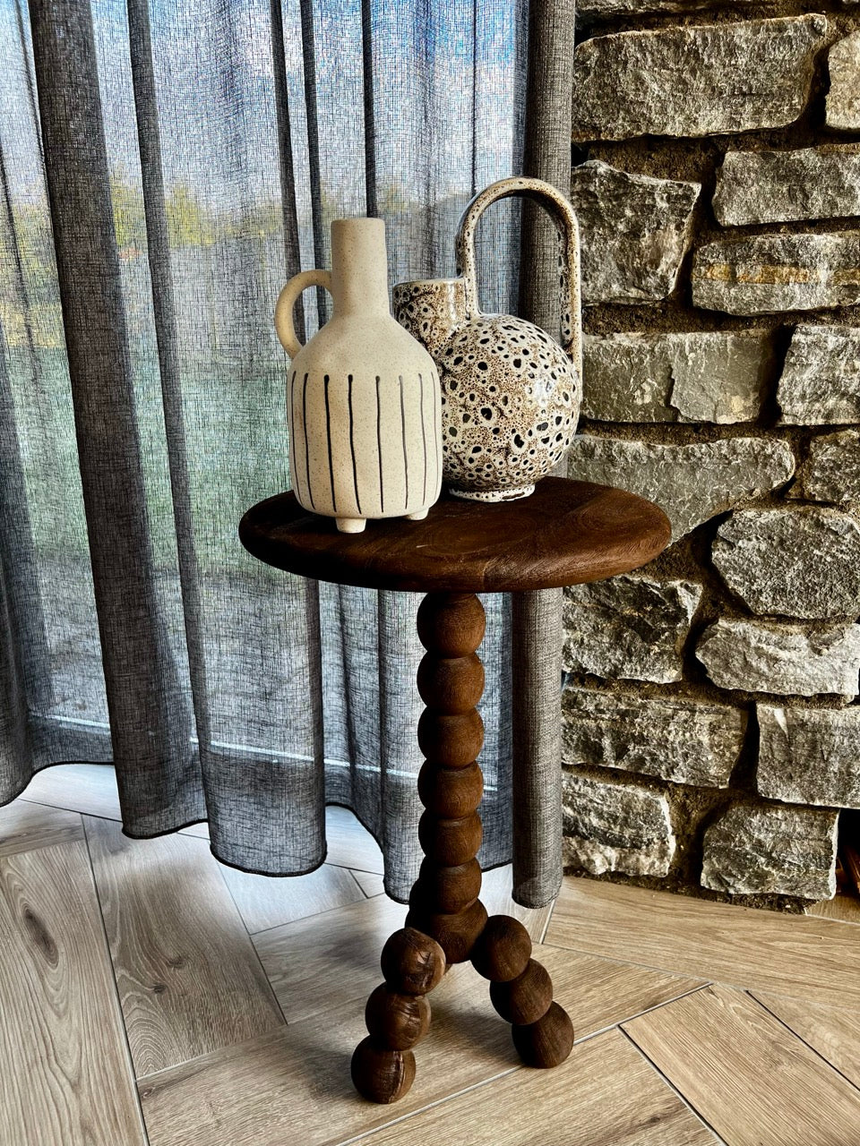 Vase JONAI ceramic - 12x11x21.5 cm - matt cream/black