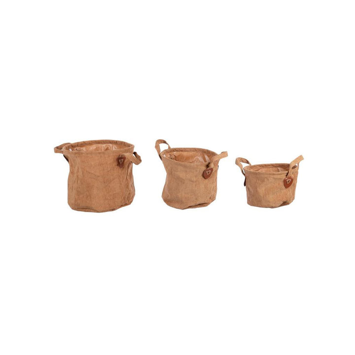 Decoration baskets "Authentic Fabric" - 3 pieces - round fabric - ⌀ 21/24/29 cm - green brown cream