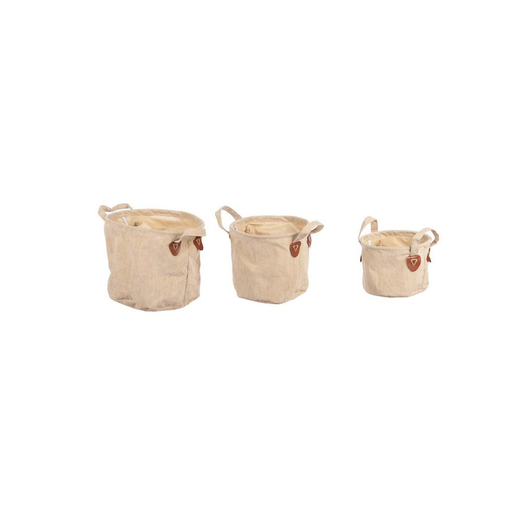 Decoration baskets "Authentic Fabric" - 3 pieces - round fabric - ⌀ 21/24/29 cm - green brown cream