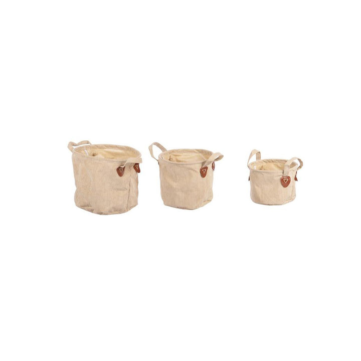 Decoration baskets "Authentic Fabric" - 3 pieces - round fabric - ⌀ 21/24/29 cm - green brown cream