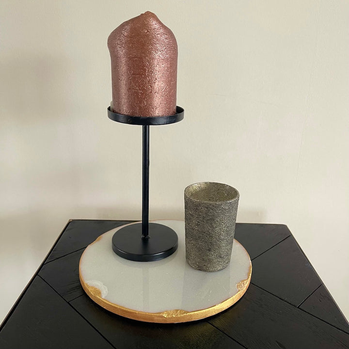 Decoratie plateau "Marble White" - marmer wit goud - rond 20 cm