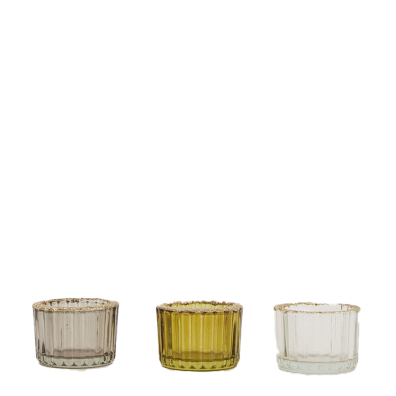 Kaarshouders glas "Golden Sparkles" - ↑3.8cm / Ø5.5  - 3 stuks