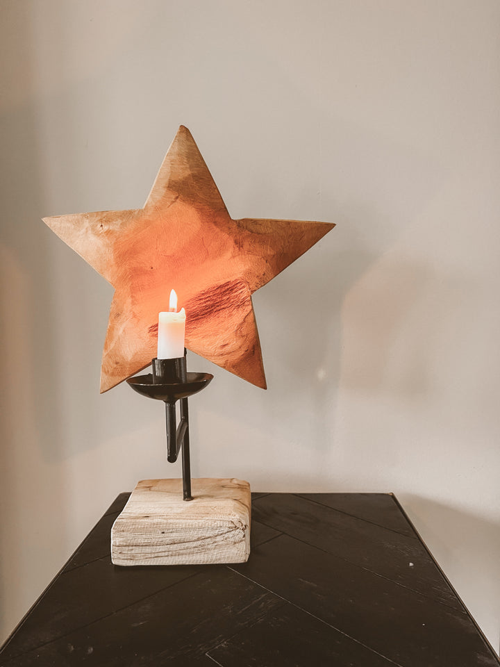 Ornament "Lichte ster" - Teak hout - 40 cm