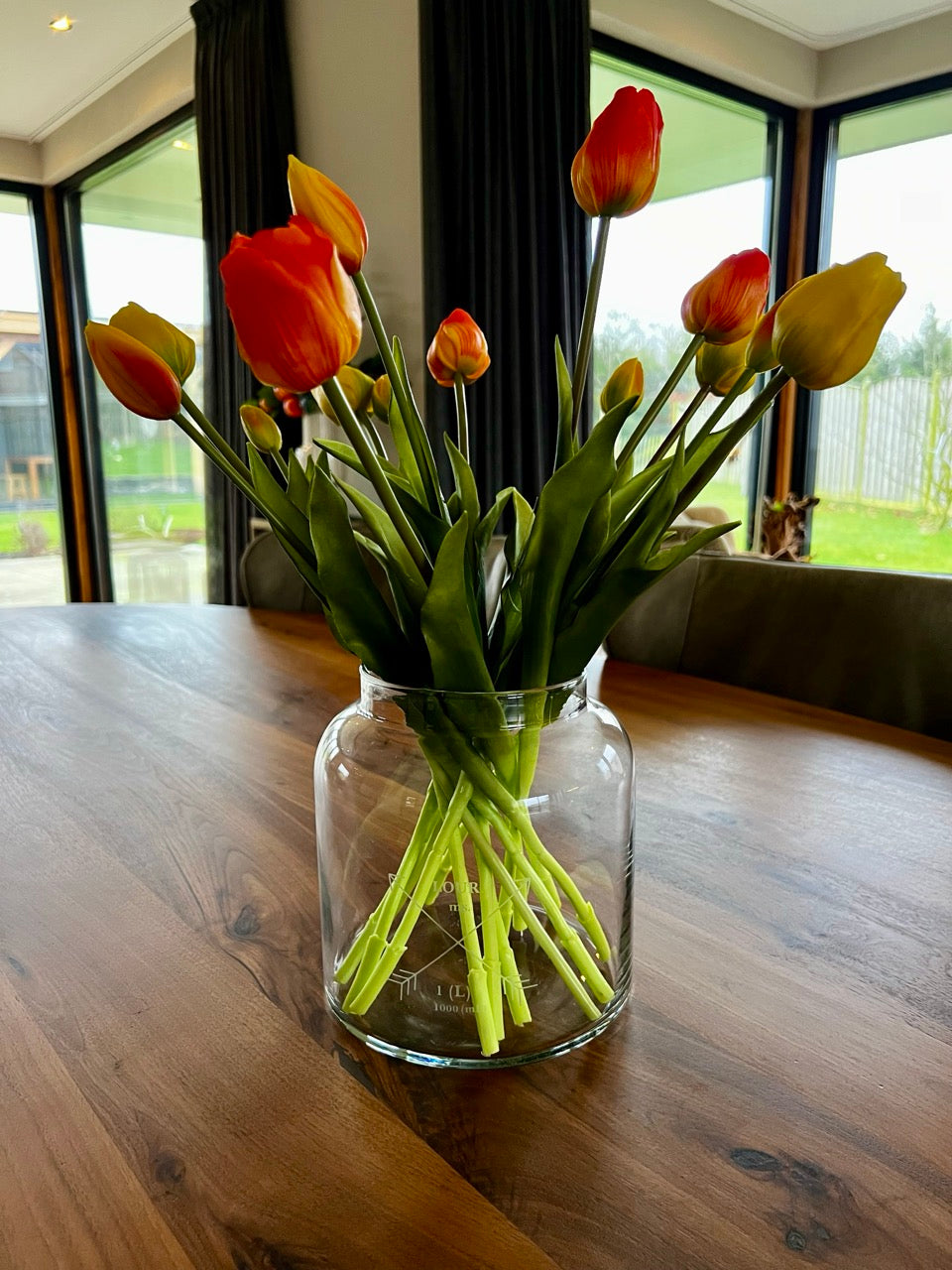 Bosje kunst Tulpen - Geel/oranje mix - 47cm hoog