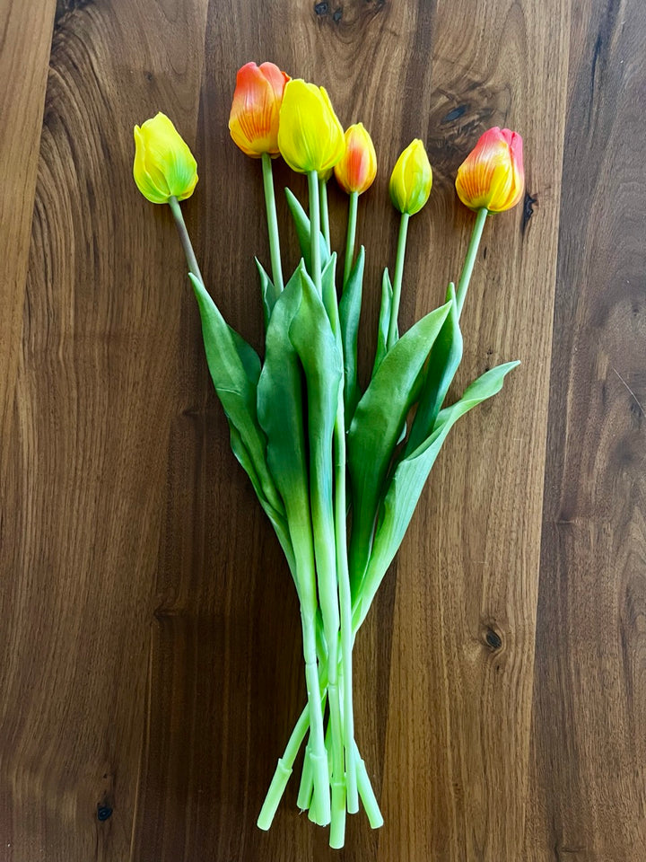 Bosje kunst Tulpen - Geel/oranje mix - 47cm hoog