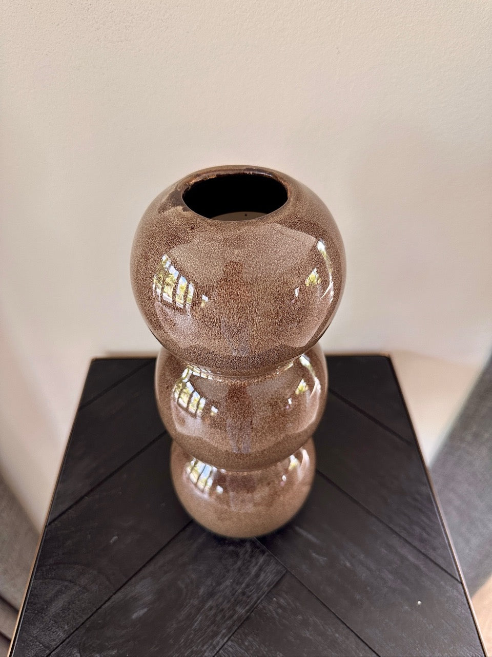 Bubbel vaas keramiek - Donkerbruin - 27,5cm hoog