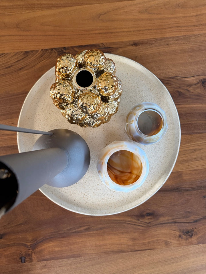 Decoratieschaal MAES metaal - zand/Licht bruin gespikkeld - Ø40x1,5 cm