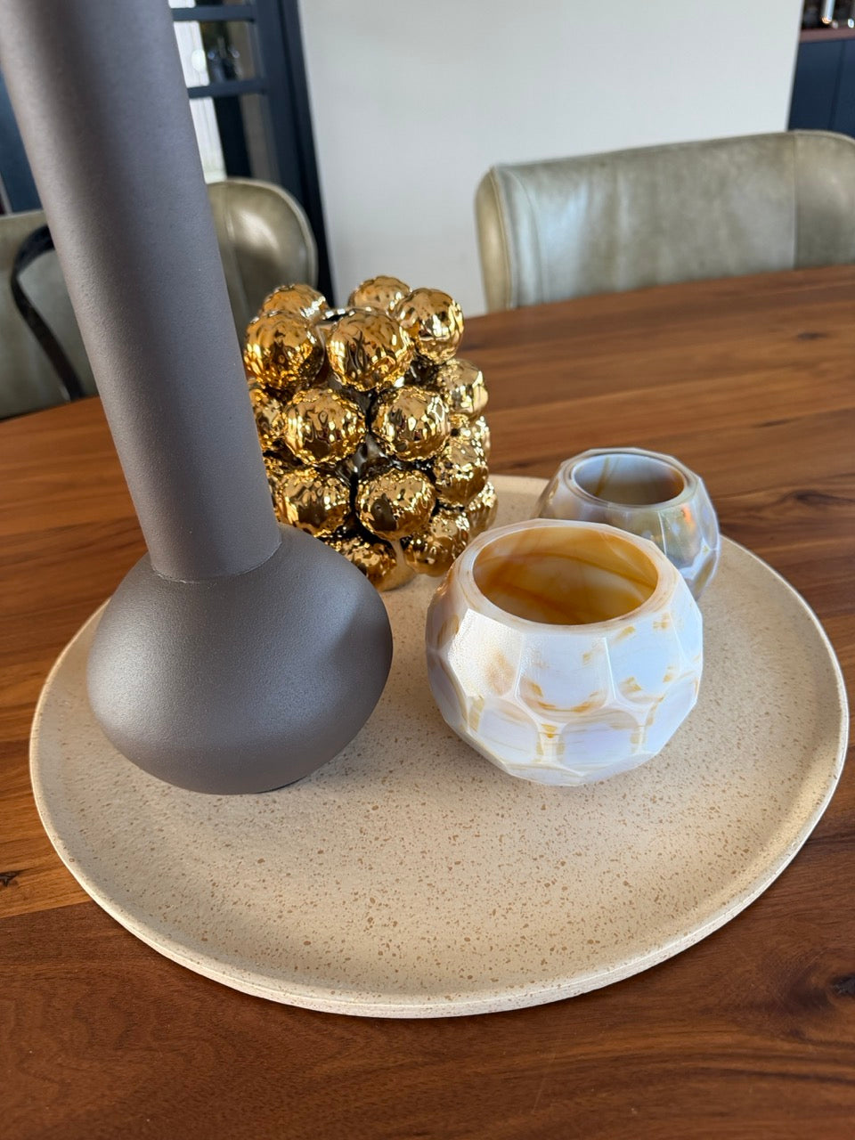 Decoratieschaal MAES metaal - zand/Licht bruin gespikkeld - Ø40x1,5 cm