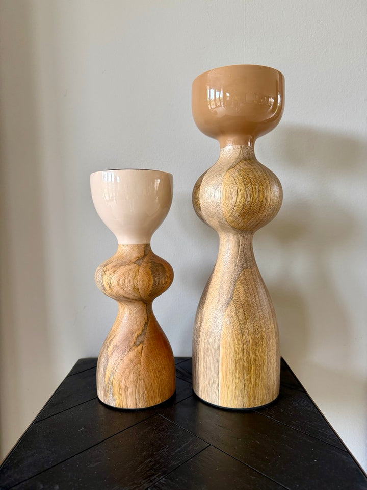 Kandelaar Massief Hout – Beige & Bruin – 2 Maten