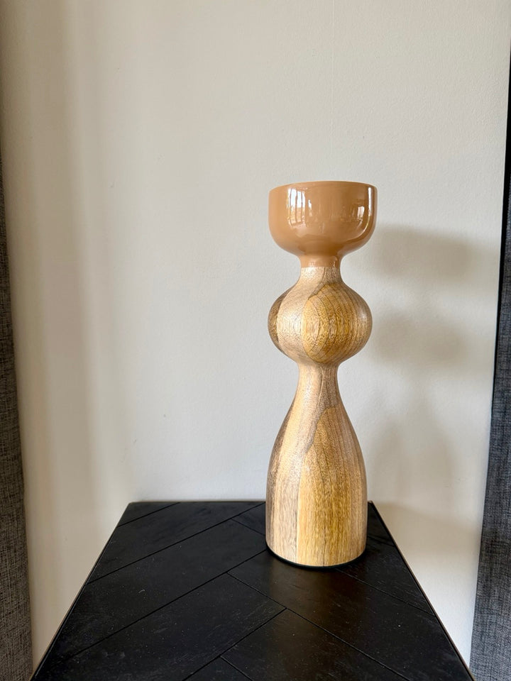 Kandelaar Massief Hout – Beige & Bruin – 2 Maten