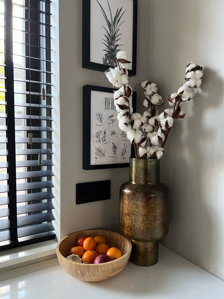 Cotton branch with large balls - 77 cm high - Brown/white