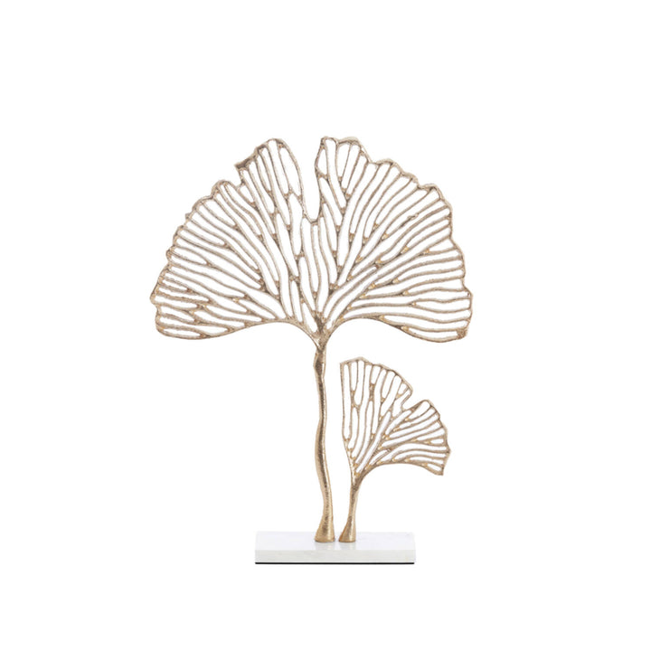 Ornament op voet LEAF - 36x10x48 cm - Goud/Marmer wit