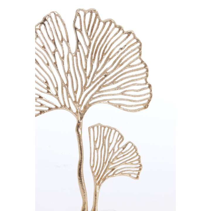 Ornament op voet LEAF - 36x10x48 cm - Goud/Marmer wit