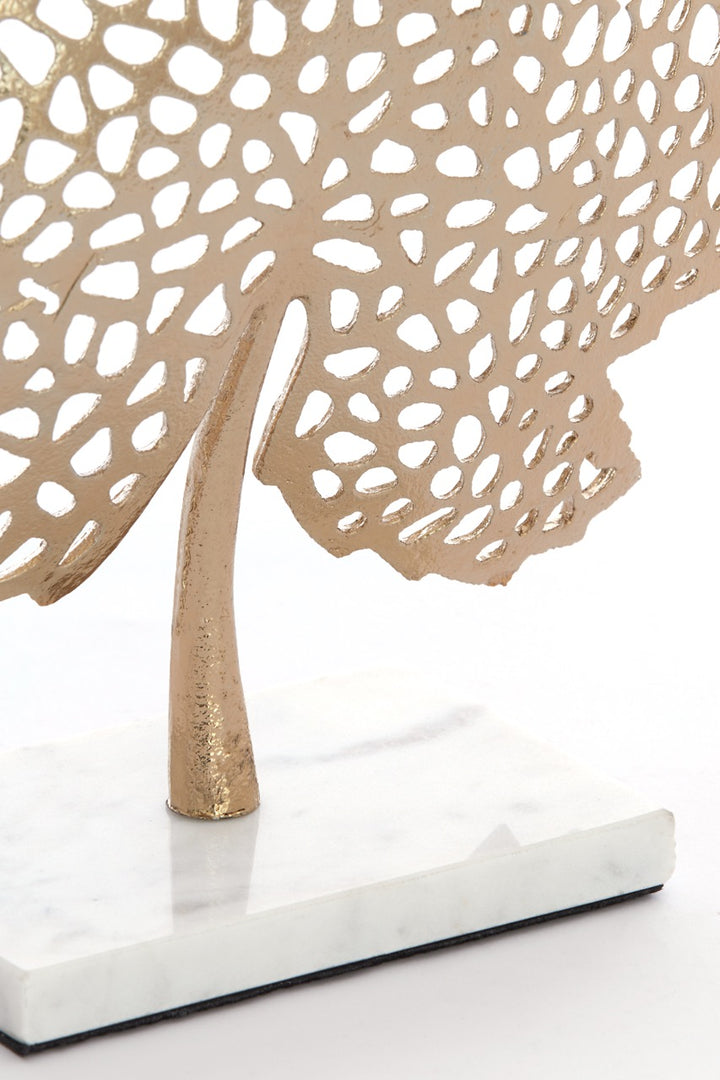Ornament op voet LEAF small - 28x8x35 cm - Goud/Marmer wit