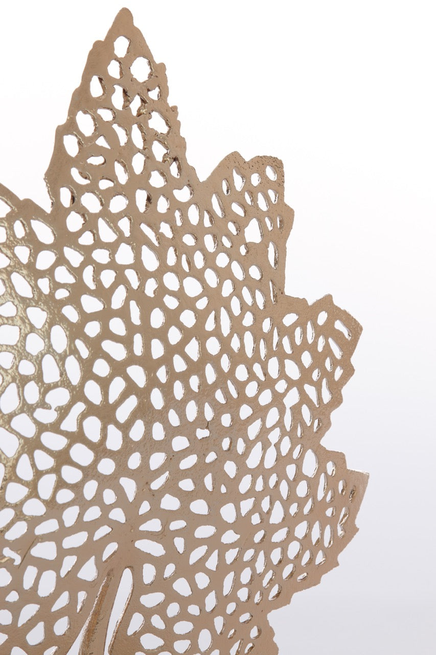 Ornament op voet LEAF small - 28x8x35 cm - Goud/Marmer wit