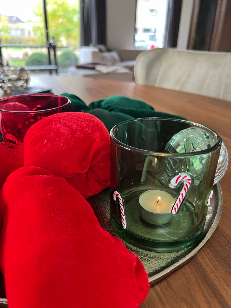 Set van 2 Glazen kerst Kaarshouders - Rood & Groen