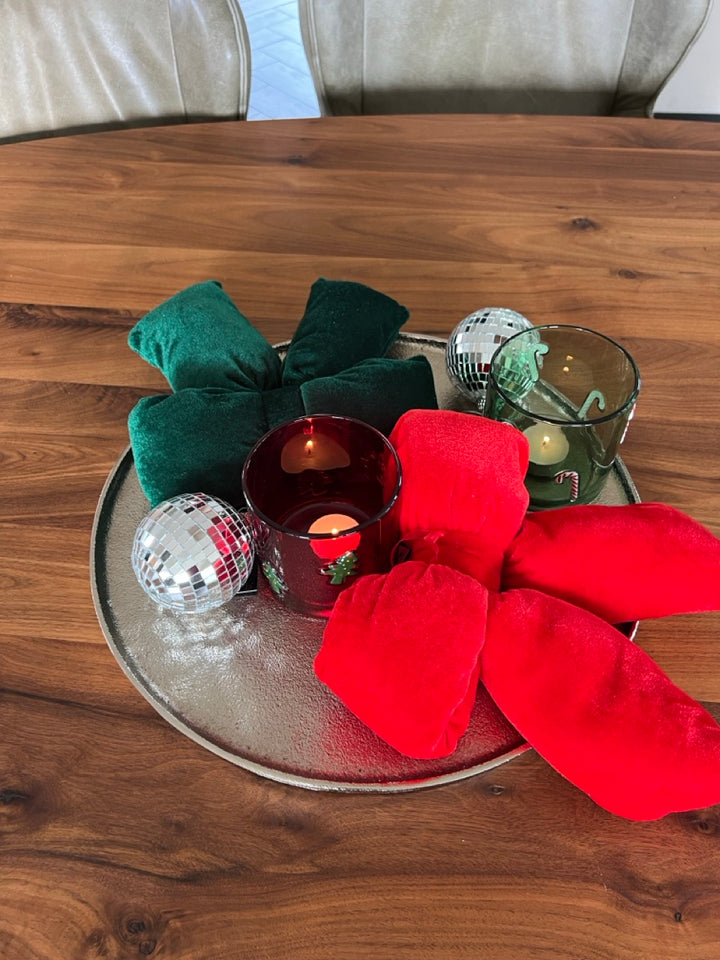 Set van 2 Glazen kerst Kaarshouders - Rood & Groen
