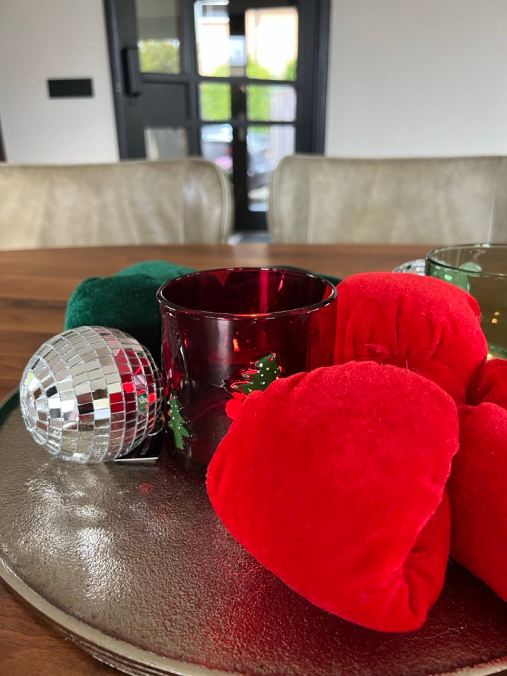 Set van 2 Glazen kerst Kaarshouders - Rood & Groen