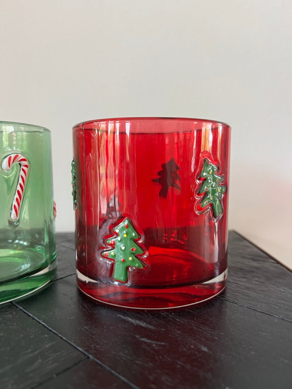 Set van 2 Glazen kerst Kaarshouders - Rood & Groen