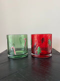 Set van 2 Glazen kerst Kaarshouders - Rood & Groen