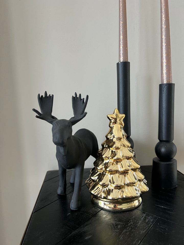 Shop the Kerstlook – Luxe Zwart-Goud Set met Rendier & Gouden Kerstboom