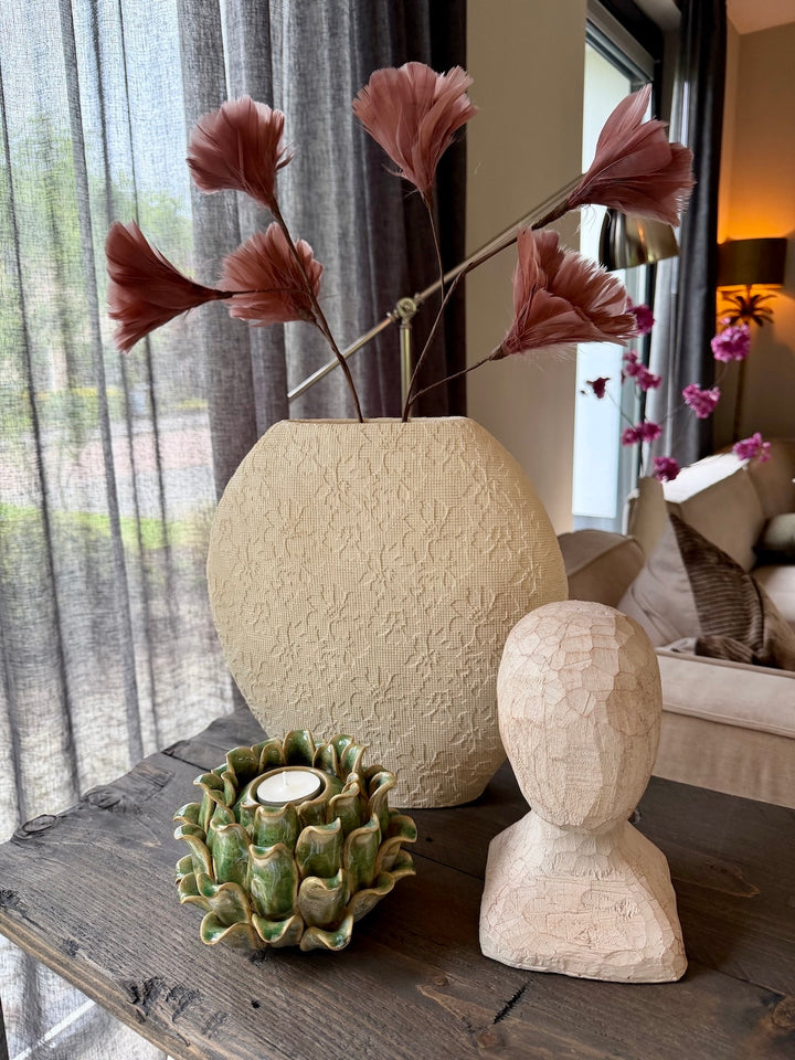 Shop the Look Soft Blush Harmony met crème vaas, velvet peach takken en groene keramieken kandelaar