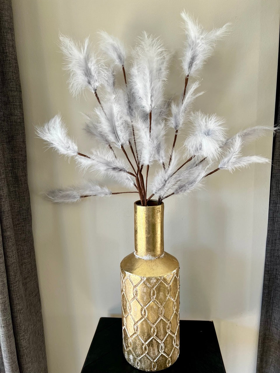 Feather plumes - Dried flowers - 77 cm high - Black/Grey