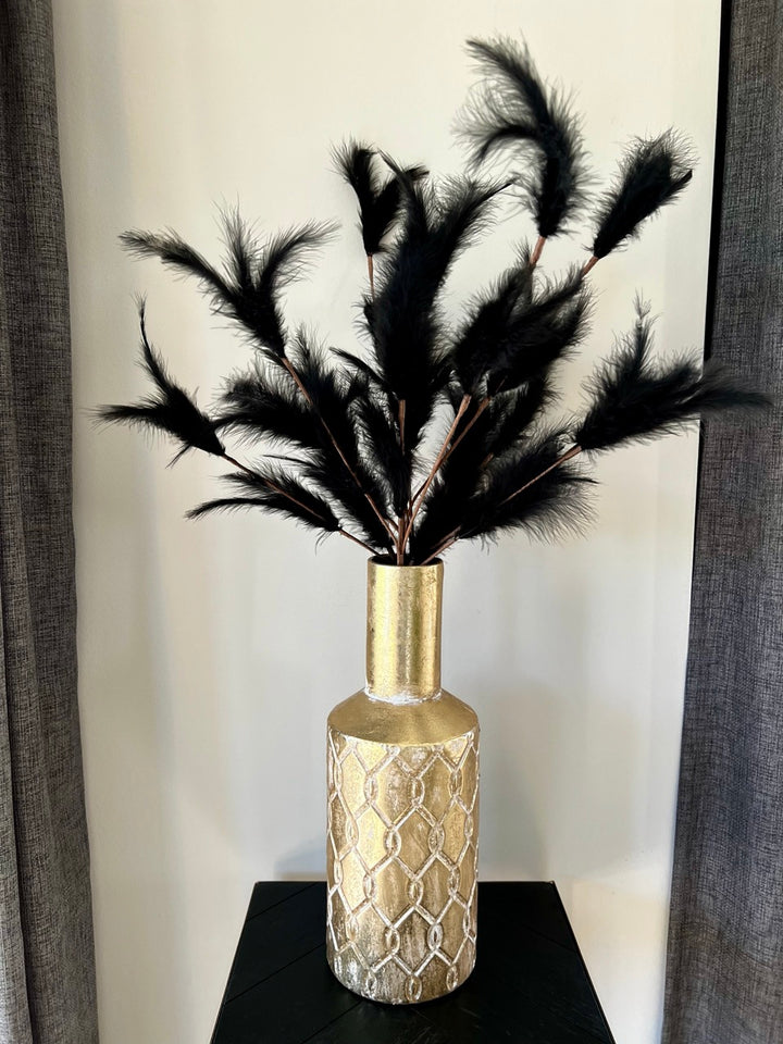 Feather plumes - Dried flowers - 77 cm high - Black/Grey