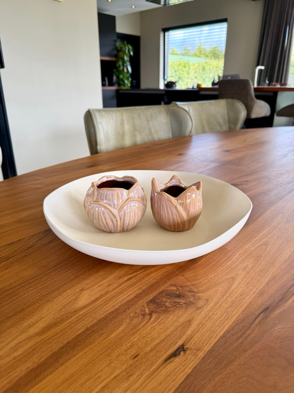 Waxinelichthouder Set – Soft Bloom Roze – Keramiek (2-delig)