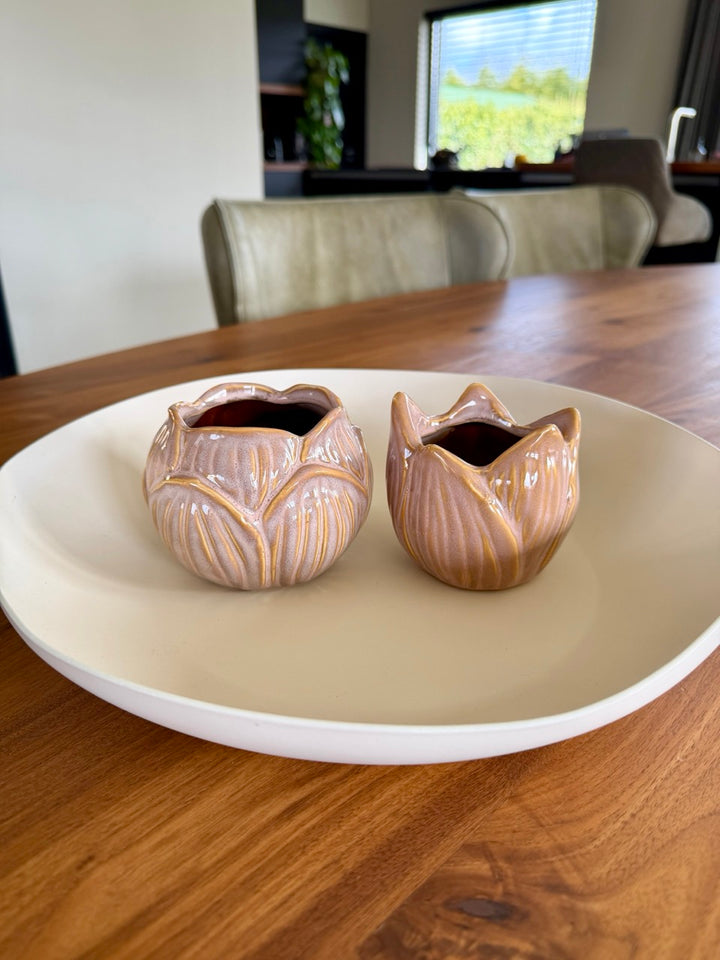 Waxinelichthouder Set – Soft Bloom Roze – Keramiek (2-delig)