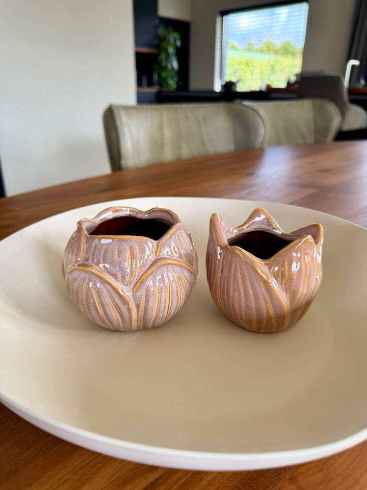 Waxinelichthouder Set – Soft Bloom Roze – Keramiek (2-delig)