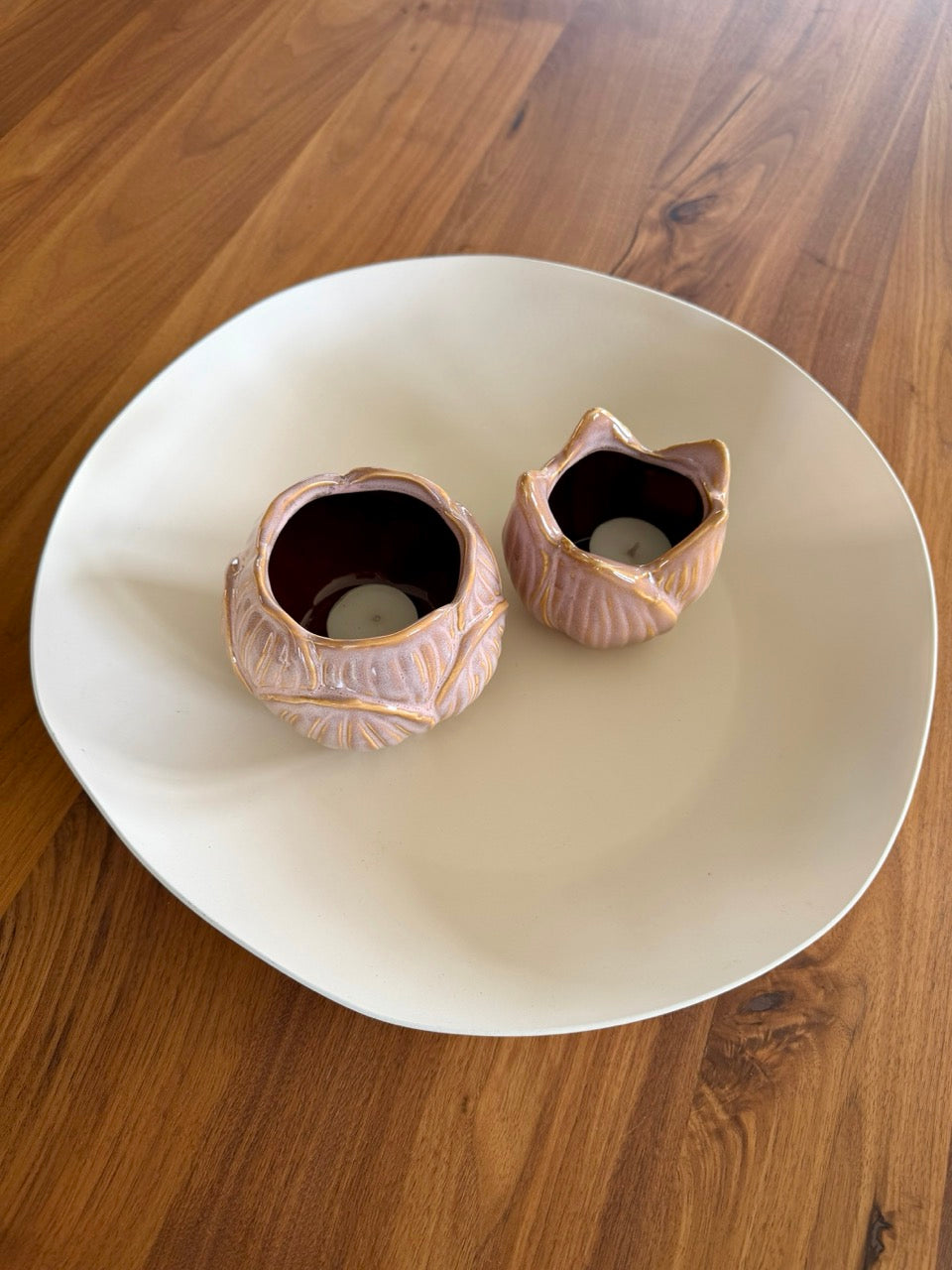 Waxinelichthouder Set – Soft Bloom Roze – Keramiek (2-delig)