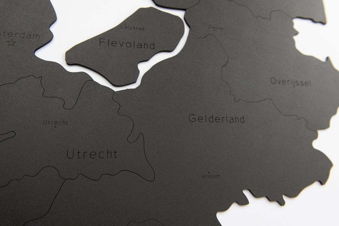 Luxury Wooden Map - Netherlands - 92x69 cm - Black