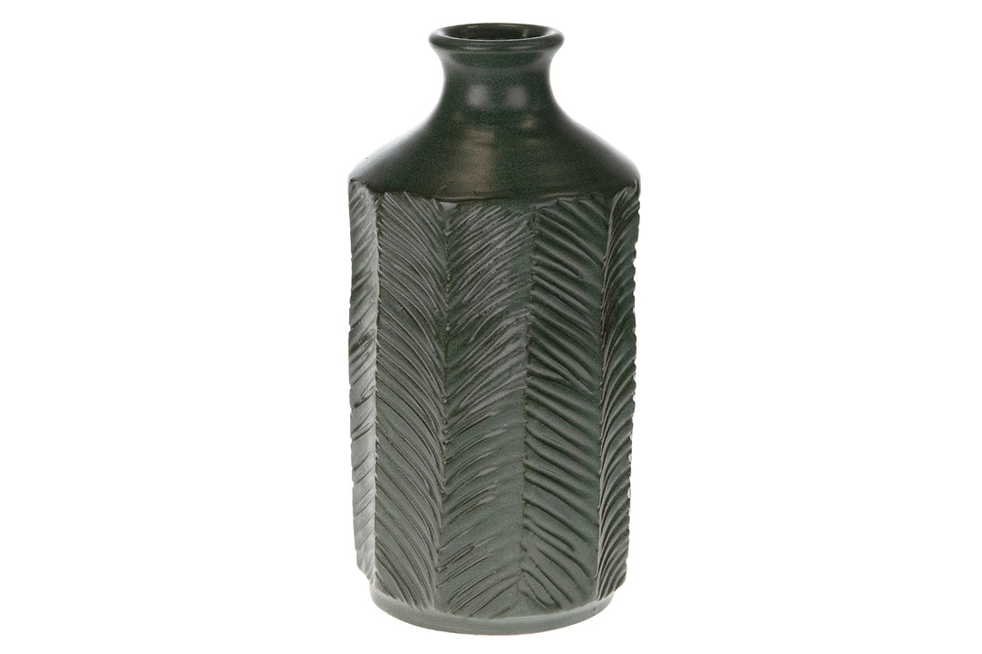 Vaas 'Natural Olive' - 24,5 cm hoog - groen terra cotta voorzijde