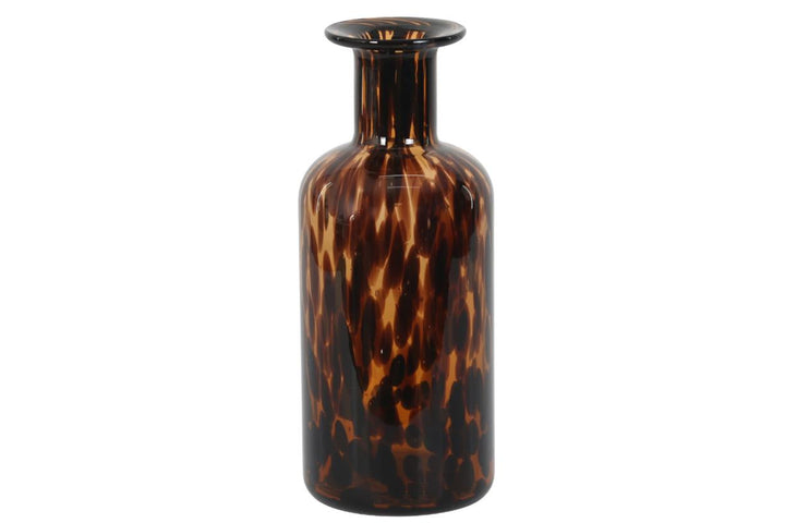 Vaas “Leopard glass fancy” - 30 cm hoog - donker bruin luipaard glas