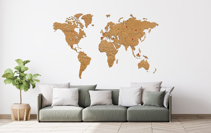 Luxury Wooden World Map - L(150x90cm) - Real Puzzle with Country Names - Brown