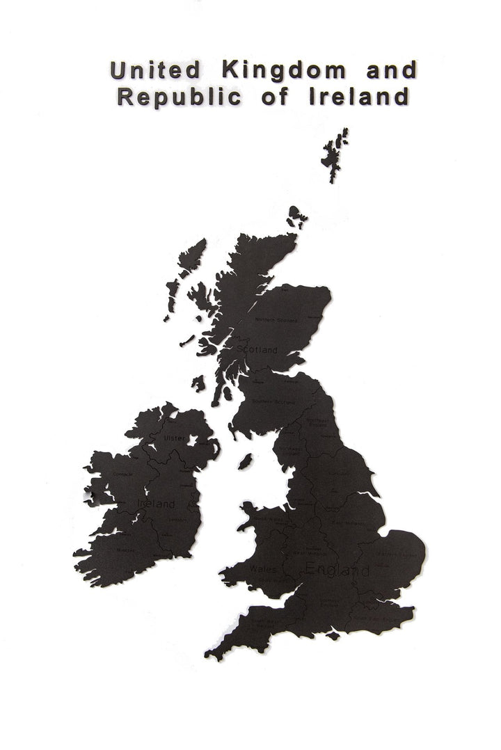 Luxe Houten Landkaart - Muurdecoratie - Verenigd Koninkrijk en Ierland - 106x61 cm - Zwart