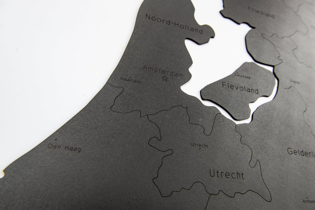 Luxe Houten Landkaart - Nederland - 92x69 cm - Zwart