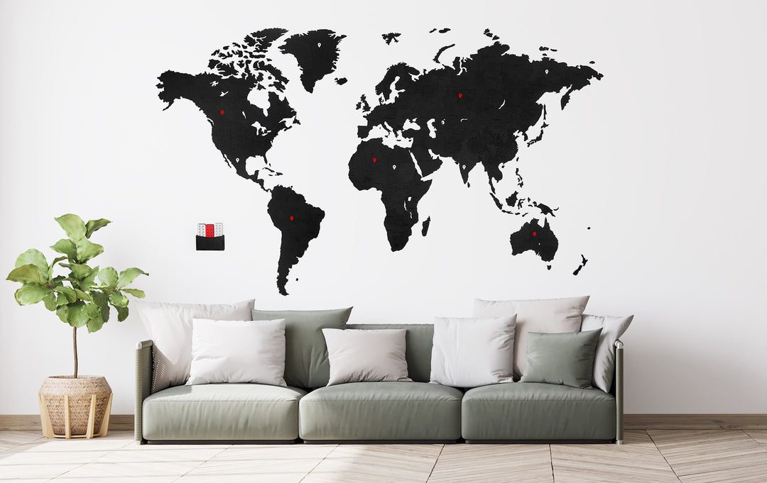Luxury Wooden World Map - L(150x90cm) - Real Puzzle with Country Names - Black