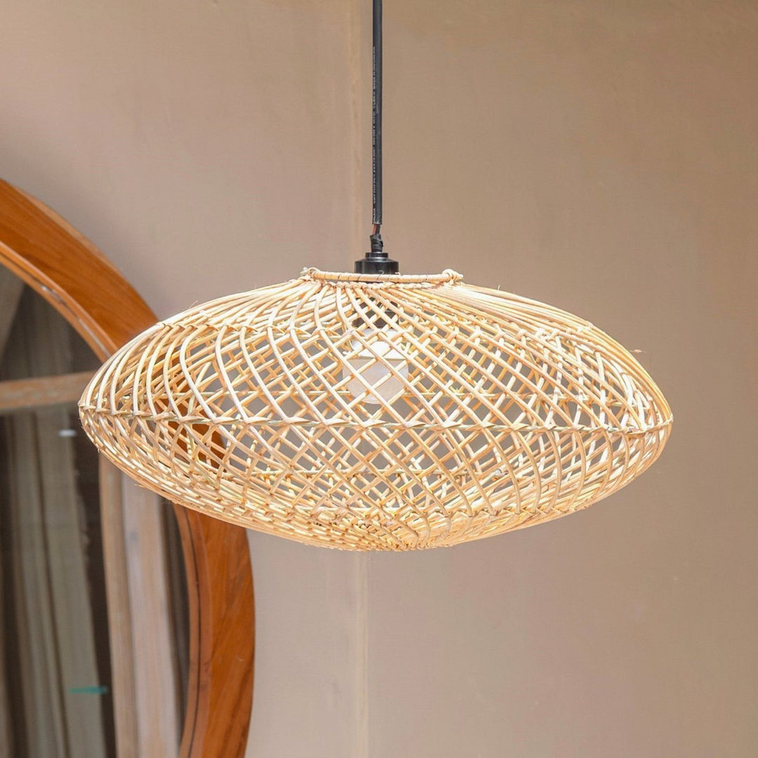 Rotan lamp Natuurlijke lampenkap ARANA Platte plafondlamp Hanglamp gemaakt van natuurlijke vezels