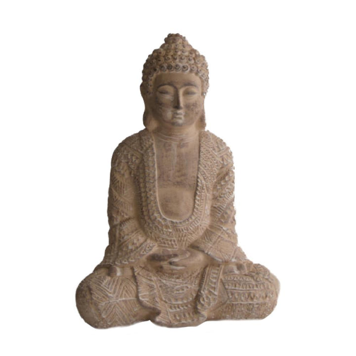 Boeddha beeld - 22 cm hoog - cement - bruin white wash