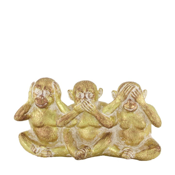 Golden “Hear, see, speak no evil” monkeys - 21 cm wide - gold