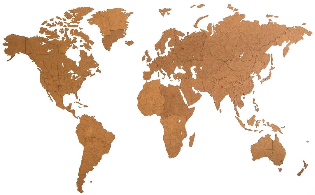 Giant Wooden World Map - XXL (280x170cm) - Brown