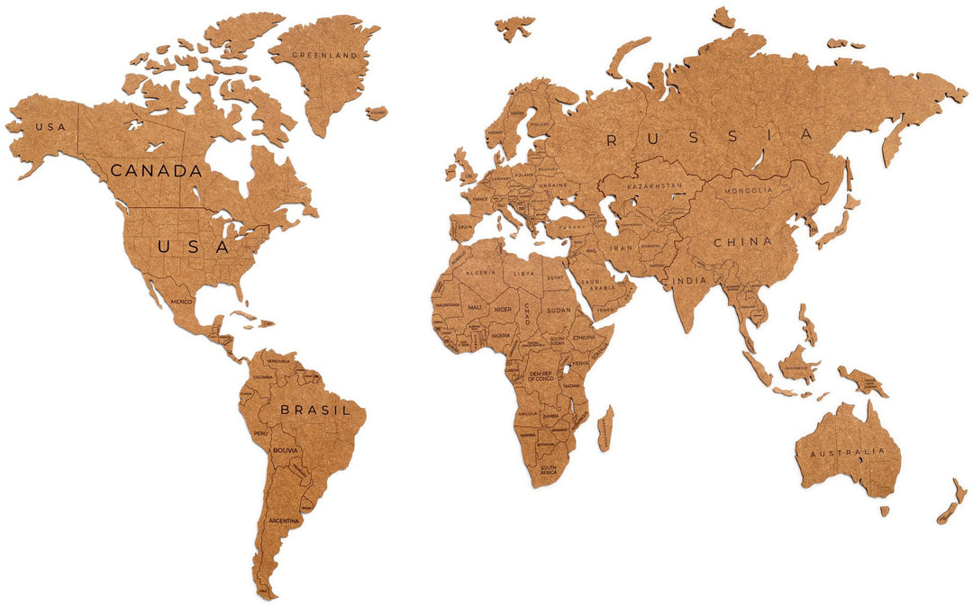 Luxury Wooden World Map - L(150x90cm) - Real Puzzle with Country Names - Brown