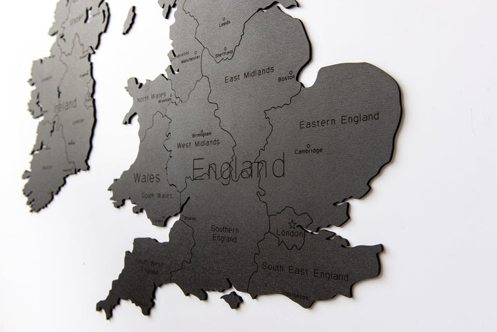 Luxury Wooden Map - Wall Decoration - United Kingdom and Ireland - 106x61 cm - Black